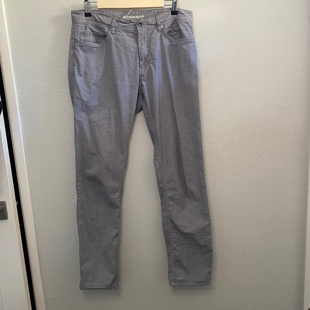 Rodd & Gunn Mens Grey Straight Fit Textured Five Pocket Pants 34R Cotton Stretch